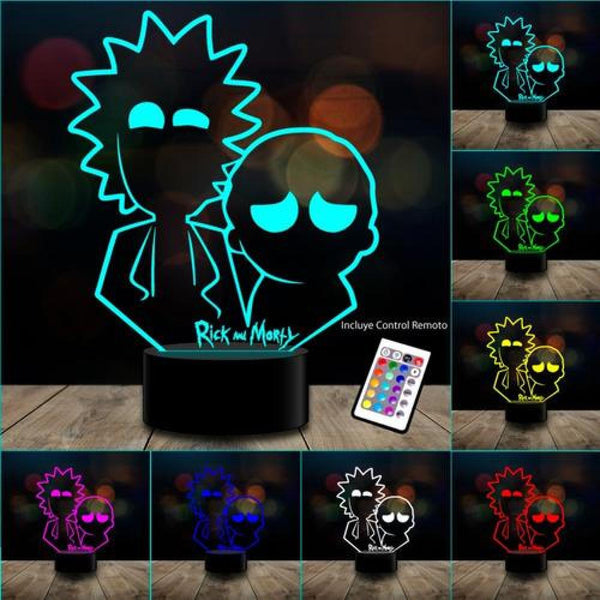 Lampara 3D Rick and Morty control remoto 16 colores