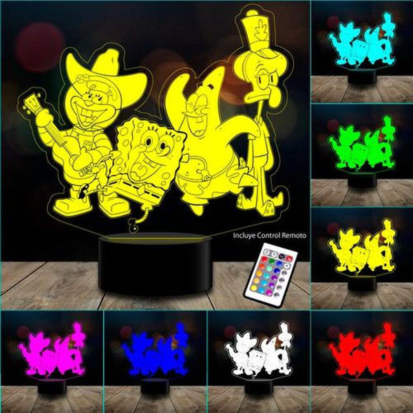 Lampara 3D Bob Esponja y amigos c control remoto 16 colores