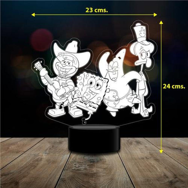 Lampara 3D Bob Esponja y amigos c control remoto 16 colores