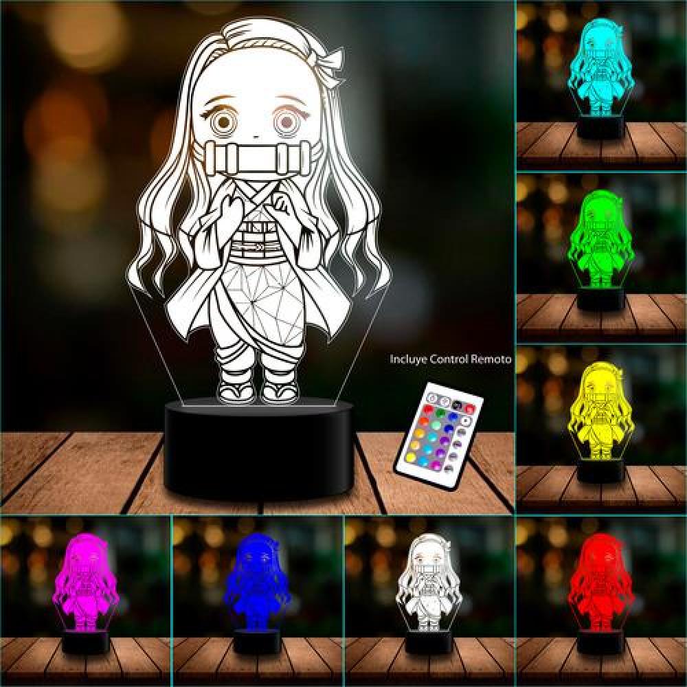 Lampara 3D Nezuko kawaii demon slayer c remoto 16 color