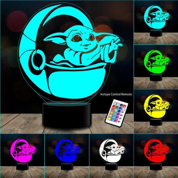Lampara 3D manda 2 Baby Yoda  c/remoto 16 color