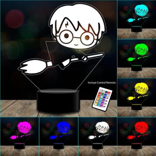 Lámpara ilusión 3D HP kawaii escoba Harry