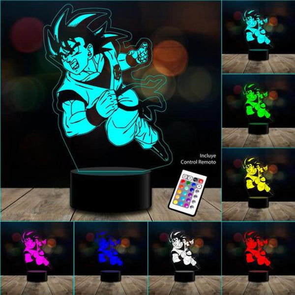 Lampara 3D goku ataque dragon ball remoto 16 color