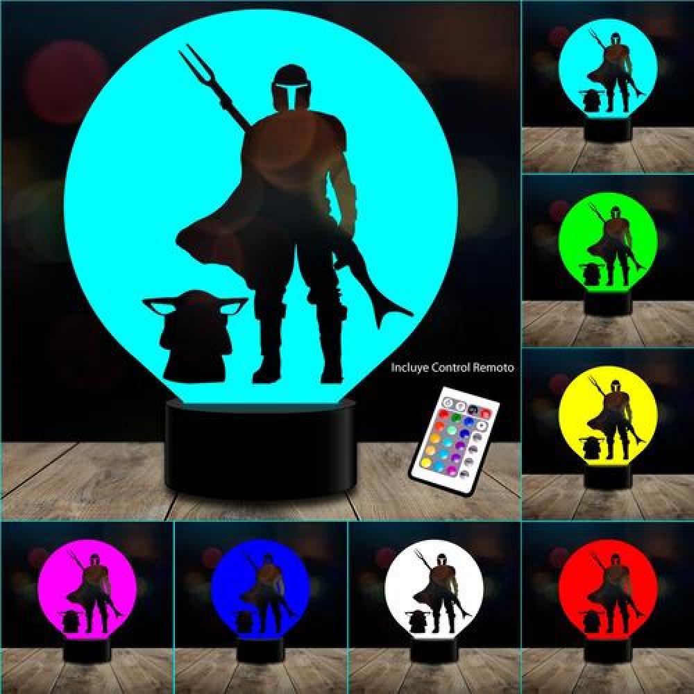 Lampara 3D manda 4 Baby Yoda star  remoto 16 color