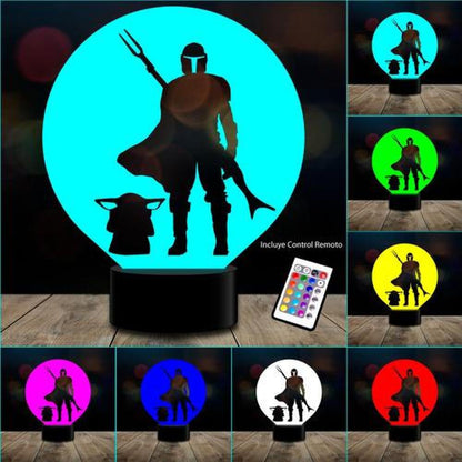 Lampara 3D manda 4 Baby Yoda star  remoto 16 color