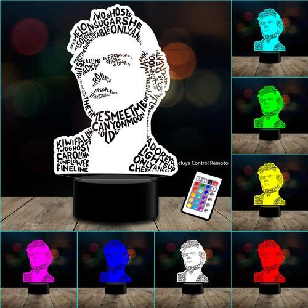 Lampara 3D Harry Styles rostro letras  control / remoto MODC