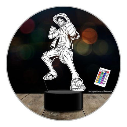 lampara 3D Monkey D. Luffy One Piece 16 colores c/ remoto