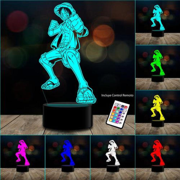 lampara 3D Monkey D. Luffy One Piece 16 colores c/ remoto