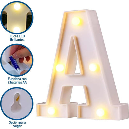 Letra Led 16 Cm Decorativa Abecedario Luz Calida Estoykuku