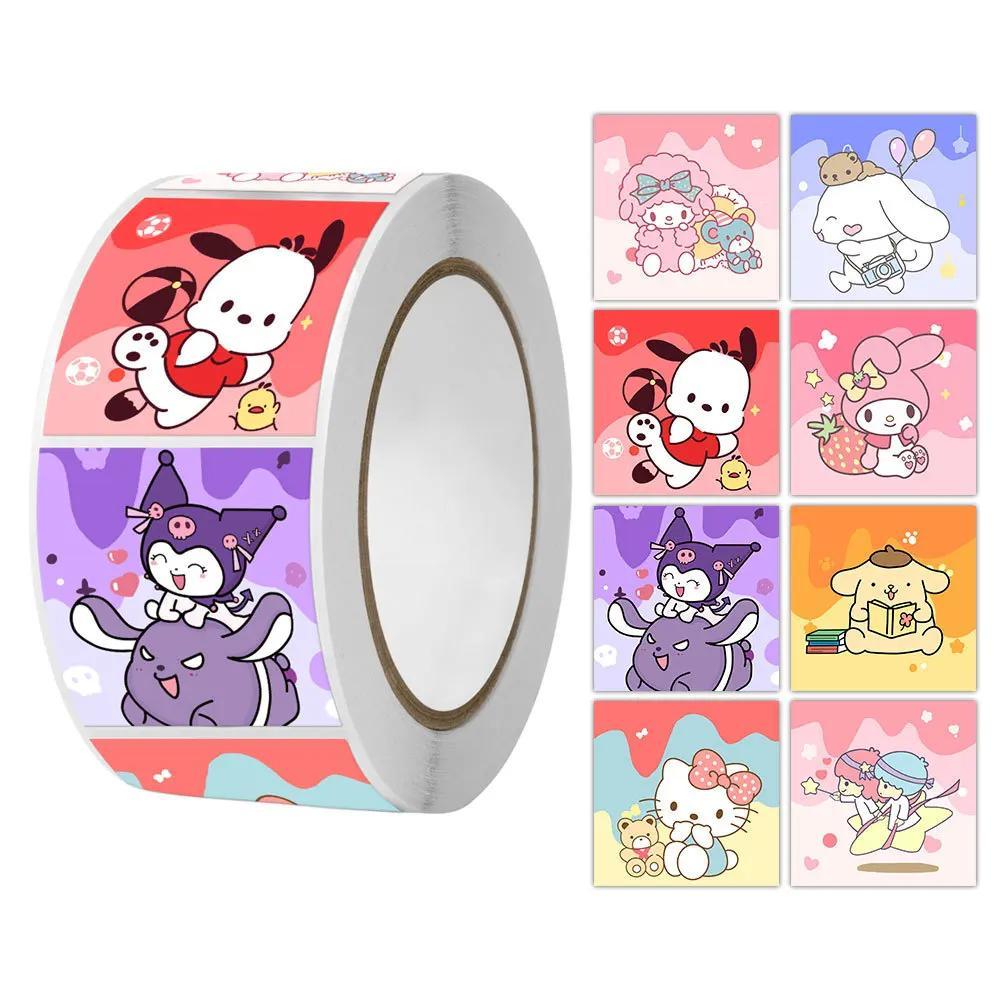 Rollo 500 u Sticker kawaii kuromi, kitty, Melody y amigos