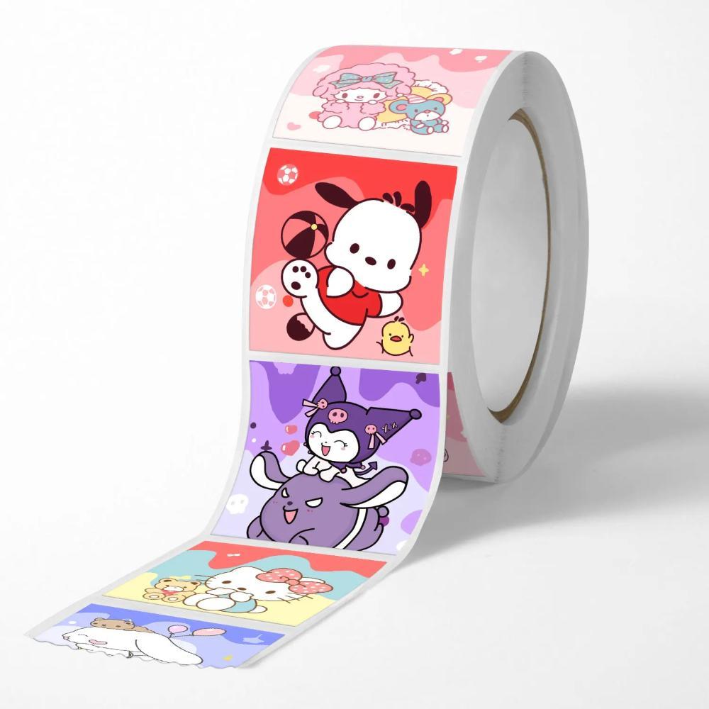 Rollo 500 u Sticker kawaii kuromi, kitty, Melody y amigos