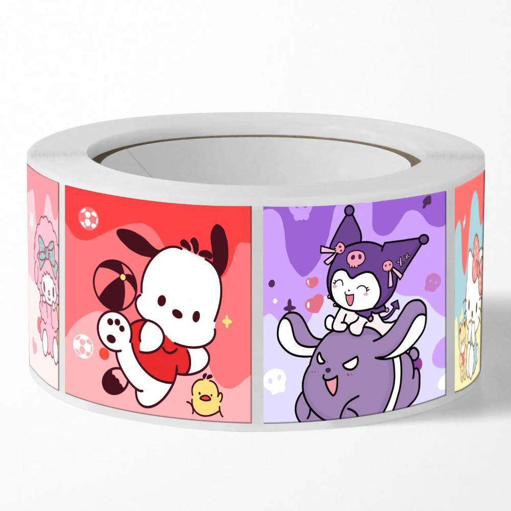 Rollo 500 u Sticker kawaii kuromi, kitty, Melody y amigos