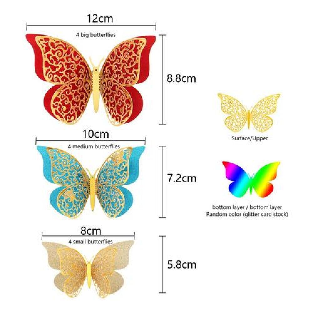 Set 12 mariposas glitter doradas decoracion
