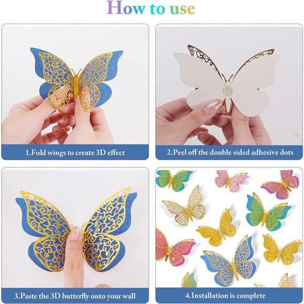 Set 12 mariposas glitter doradas decoracion