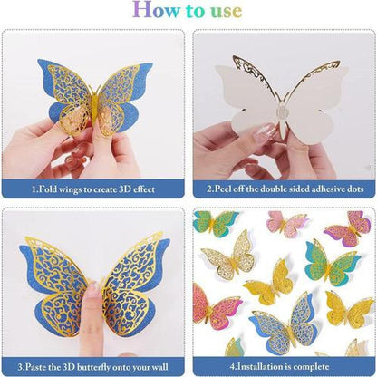 Set 12 mariposas glitter doradas decoracion