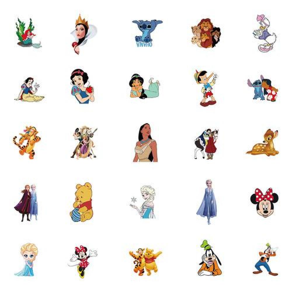 Pack 50 Sticker dibujos animados princesas Stich mickey