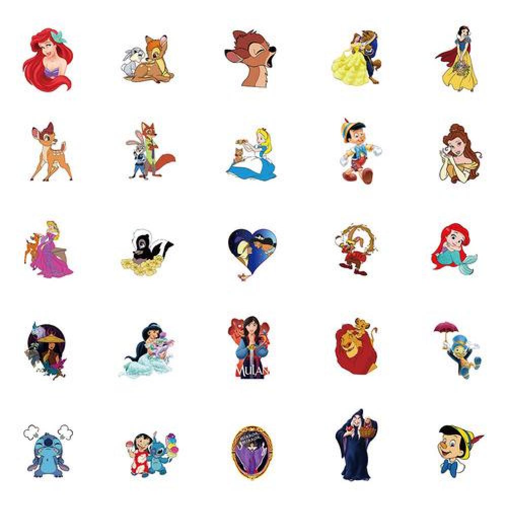 Pack 50 Sticker dibujos animados princesas Stich mickey