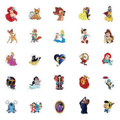 Pack 50 Sticker dibujos animados princesas Stich mickey