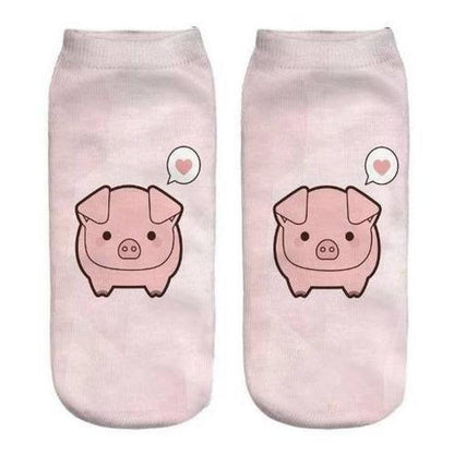 Calcetines Tobilleras 3d Impresos Chanchito Pato Kawaii