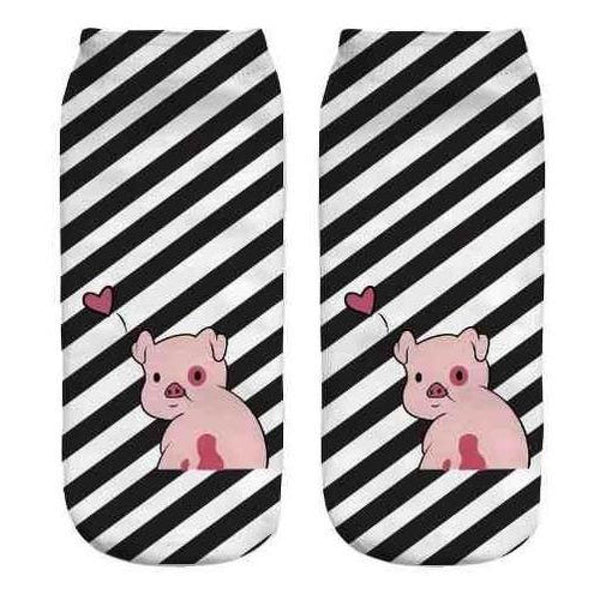 Calcetines Tobilleras 3d Impresos Chanchito Pato Kawaii