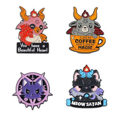 set pines broches adorables diablitos Miu Satan baphomet bab