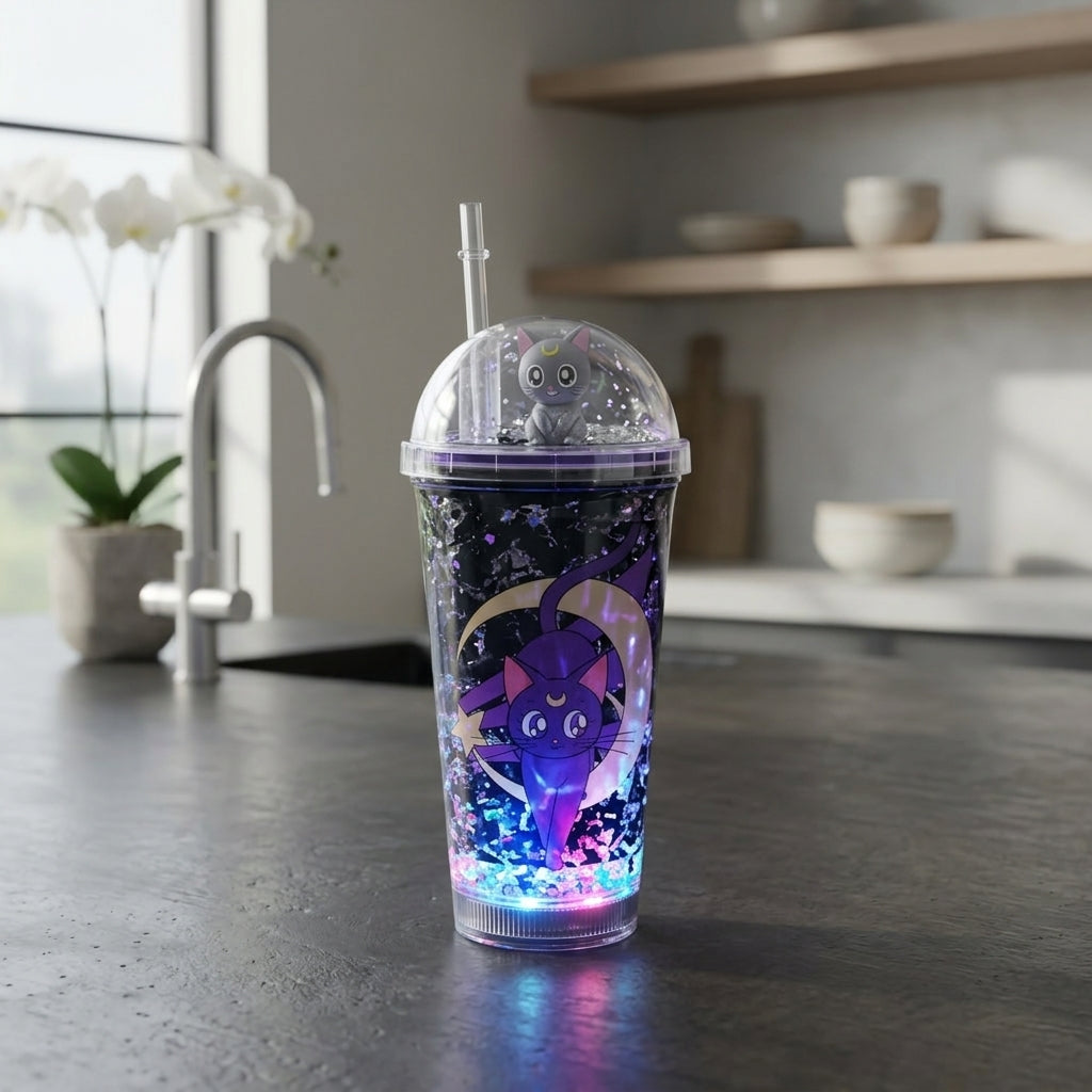 Vaso c/Luz Sailor moon Luna Artemis Kawaii  Glitter