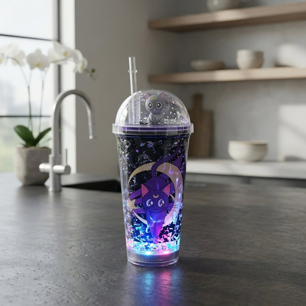 Vaso c/Luz Sailor moon Luna Artemis Kawaii  Glitter