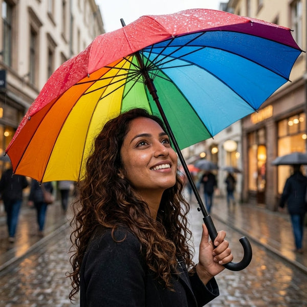 Paraguas Arcoíris Grande Multicolor Impermeable Unicornio