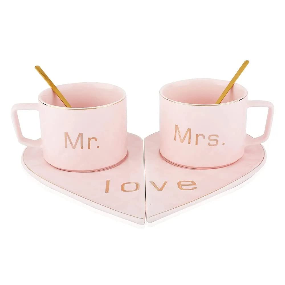Set Enamorados tazas, platos, cucharas love corazon MR- MRS