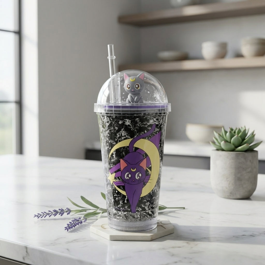 Vaso c/Luz Sailor moon Luna Artemis Kawaii  Glitter