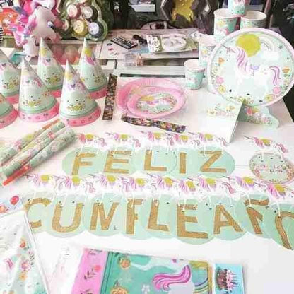 Set Cotillón Cumpleaños Unicornio 10 Niños Kawaii Rosado Tur