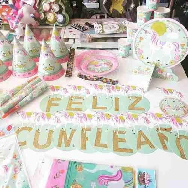 Set Cotillón Cumpleaños Unicornio 10 Niños Kawaii Rosado Tur
