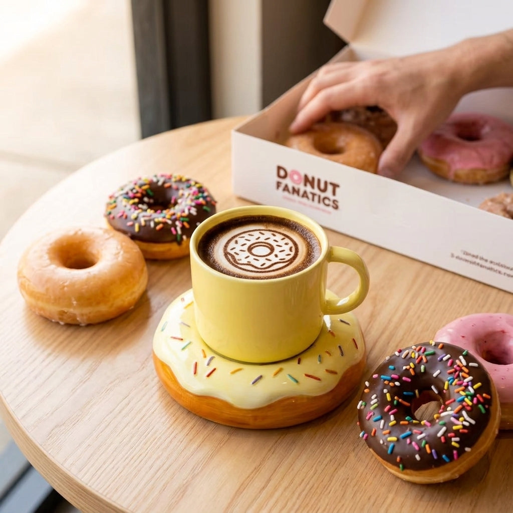 Taza Con Plato Donut Glaseada Chispas