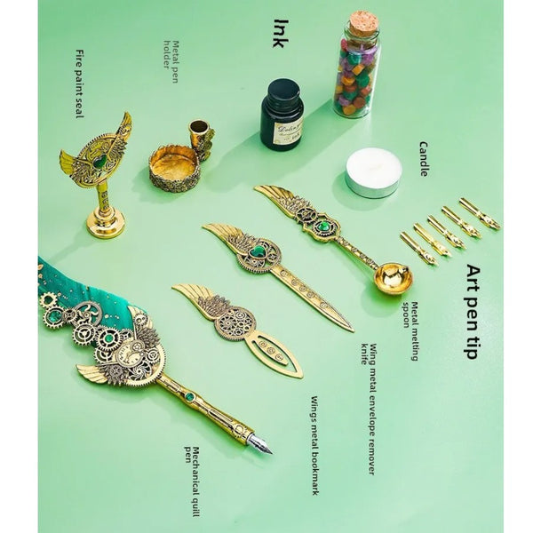 Set escritura Vintage Pluma lacre Steampunk gotico