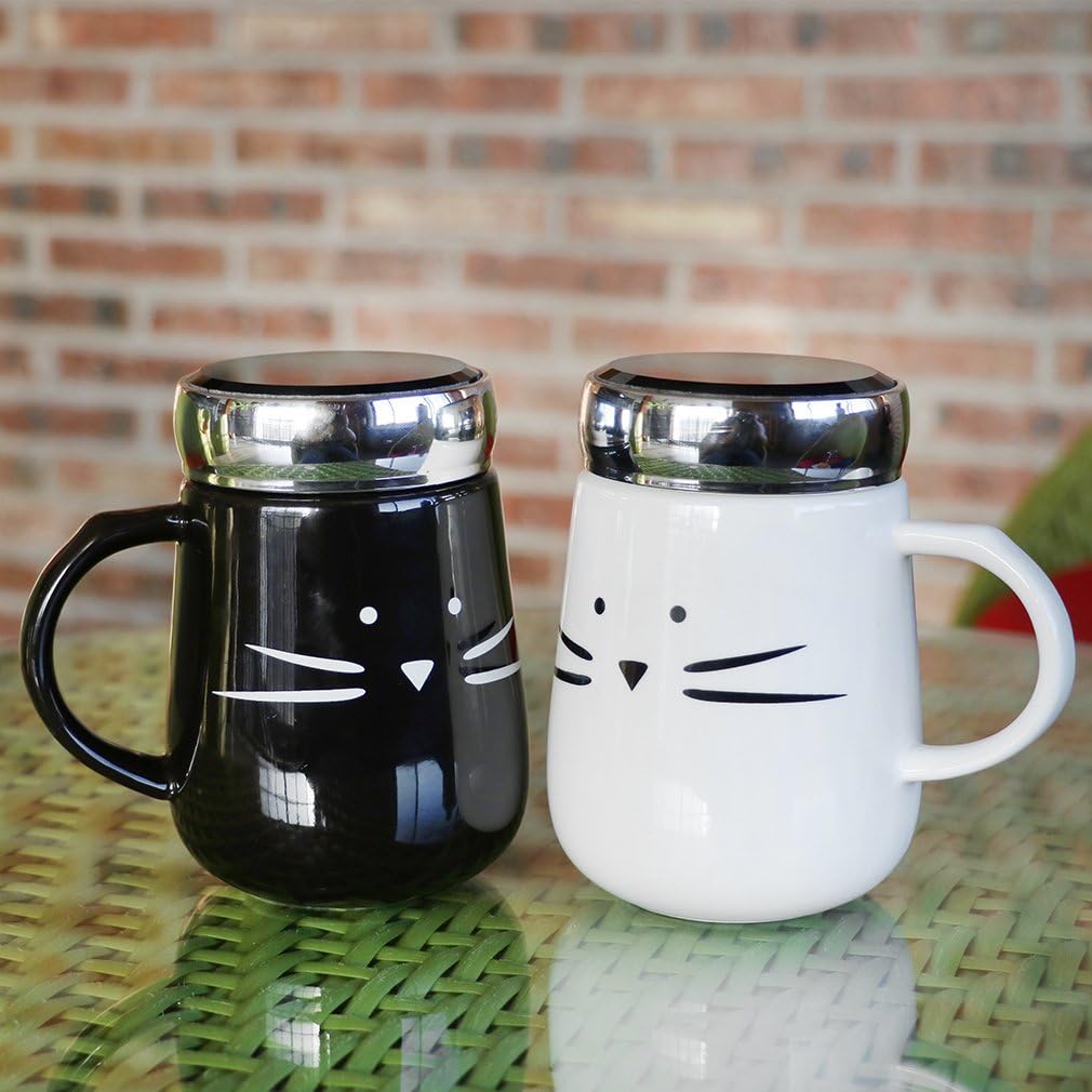 2 Mug Taza Cerami Gato Kool Kat Koo Gatitos Blanco Y Negro