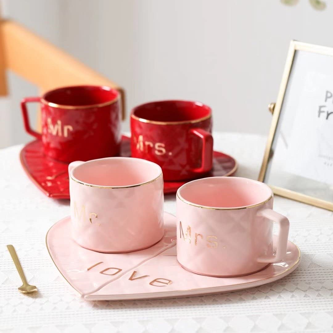 Set Enamorados tazas, platos, cucharas love corazon MR- MRS