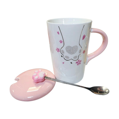 Tazón 3D cerámica patita de gato flor de sakura c/ cuchara