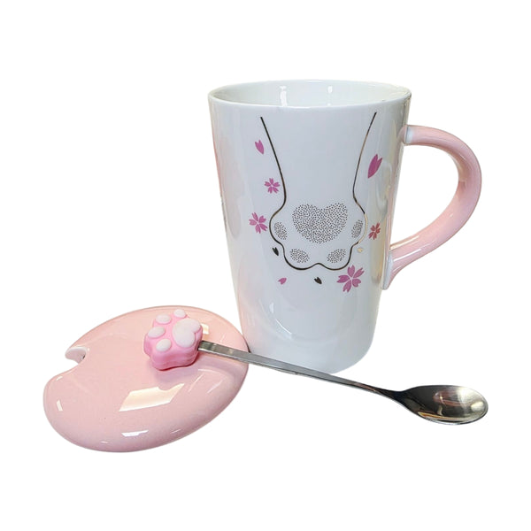 Tazón 3D cerámica patita de gato flor de sakura c/ cuchara