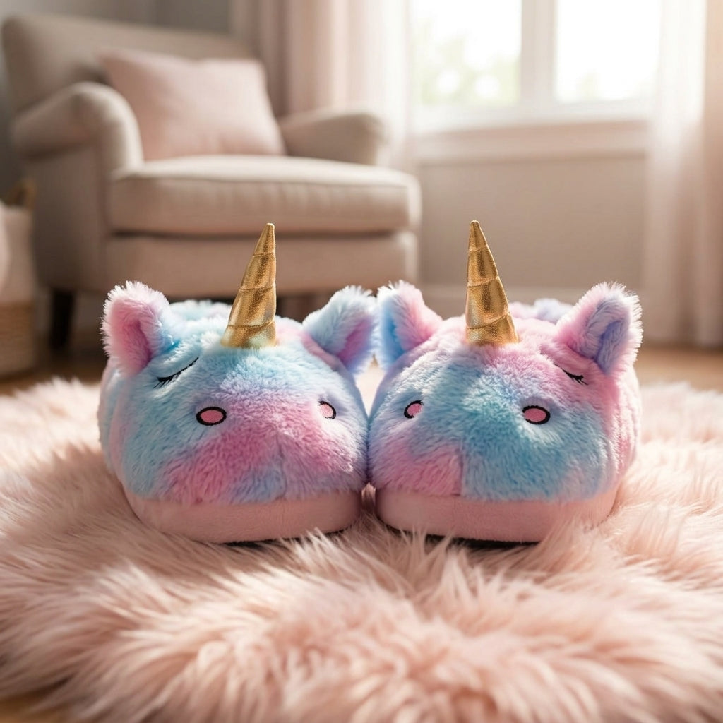 Pantuflas Rosadas -blancas De Unicornio Kawaii