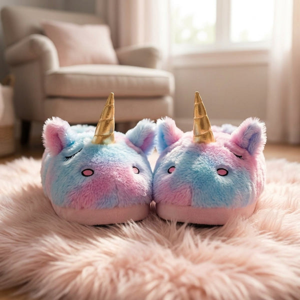 Pantuflas Rosadas -blancas De Unicornio Kawaii