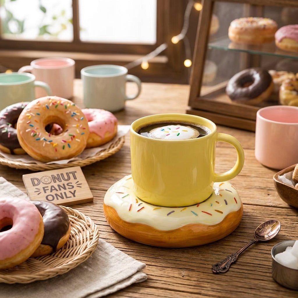 Taza Con Plato Donut Glaseada Chispas