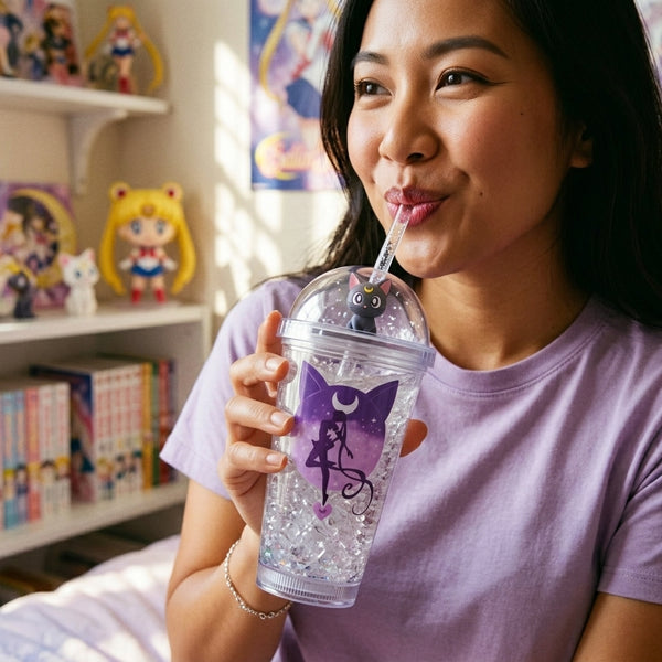 Vaso c/Luz Sailor moon Luna Artemis Kawaii  Glitter