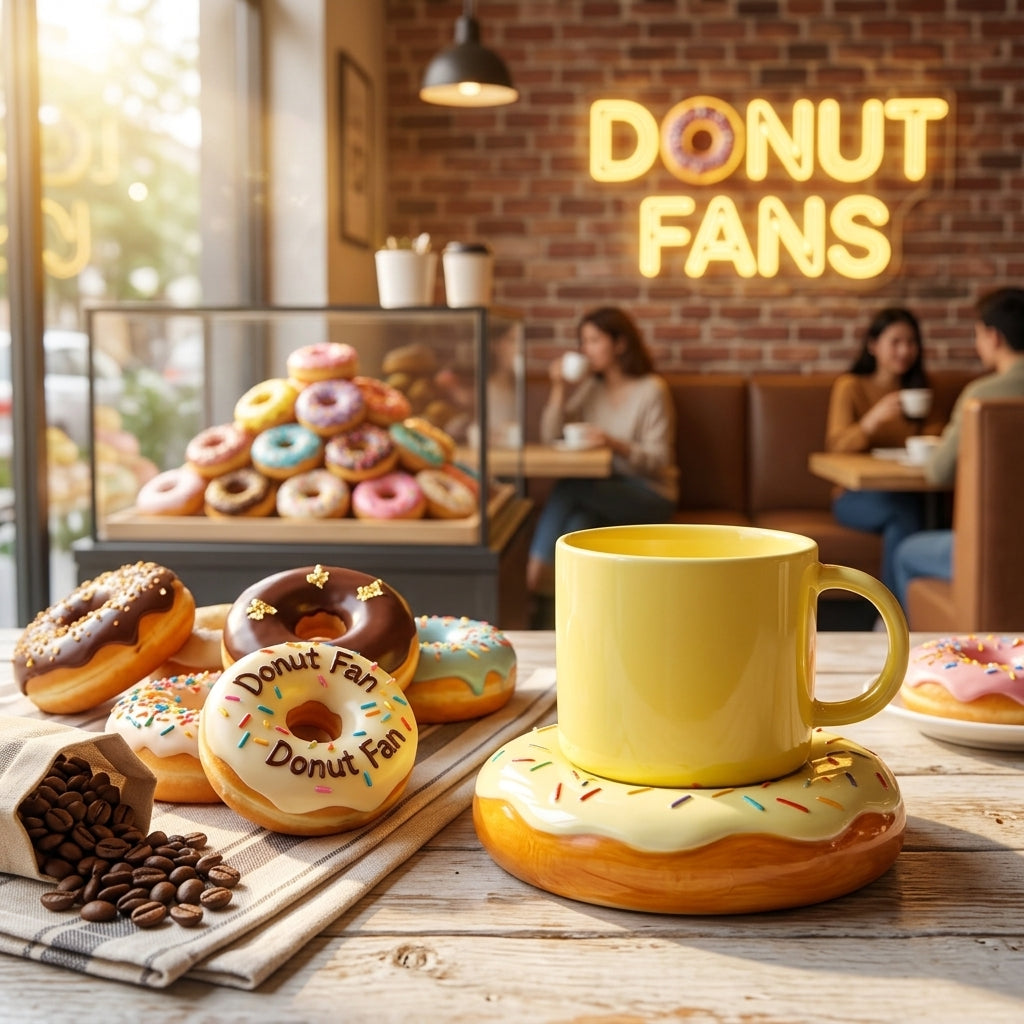 Taza Con Plato Donut Glaseada Chispas