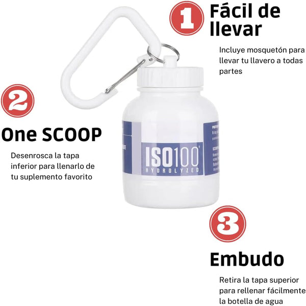 Llavero mini contenedor suplementos en polvos proteína