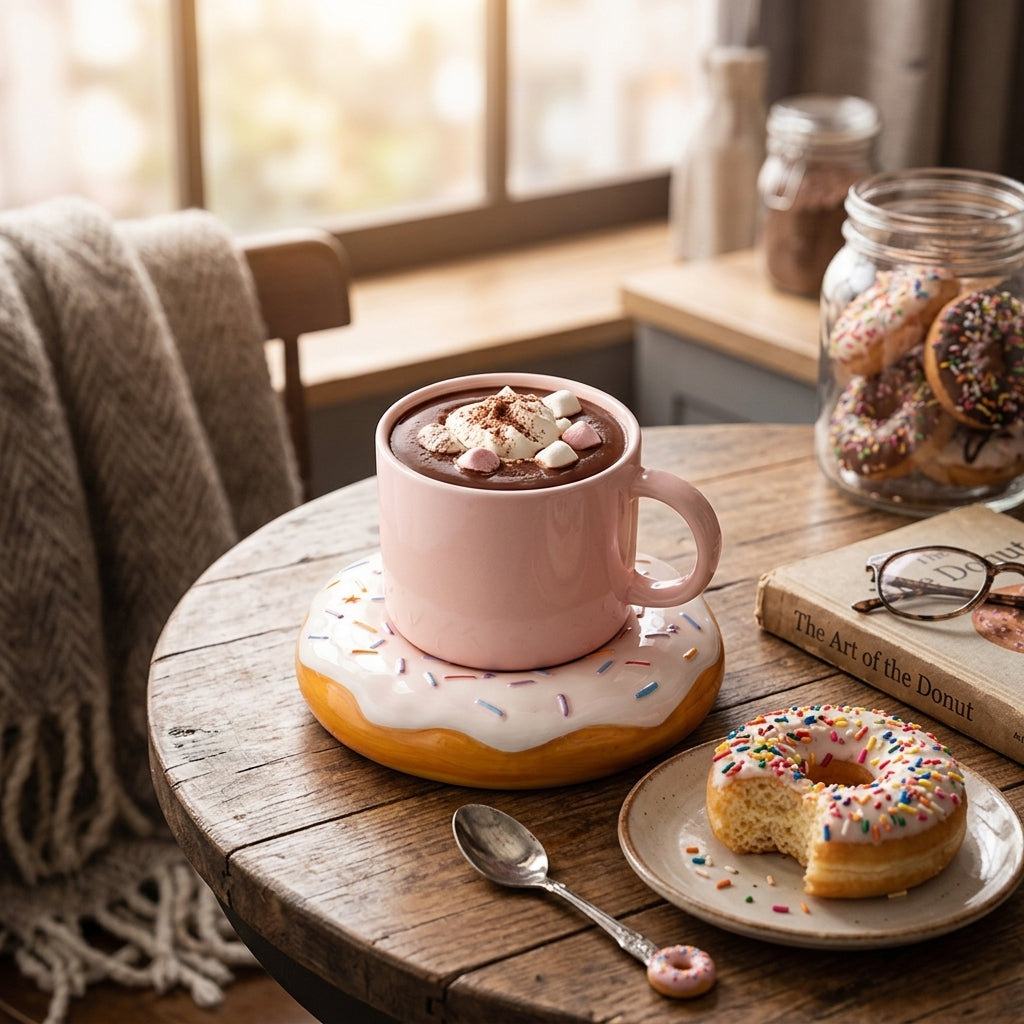 Taza Con Plato Donut Glaseada Chispas