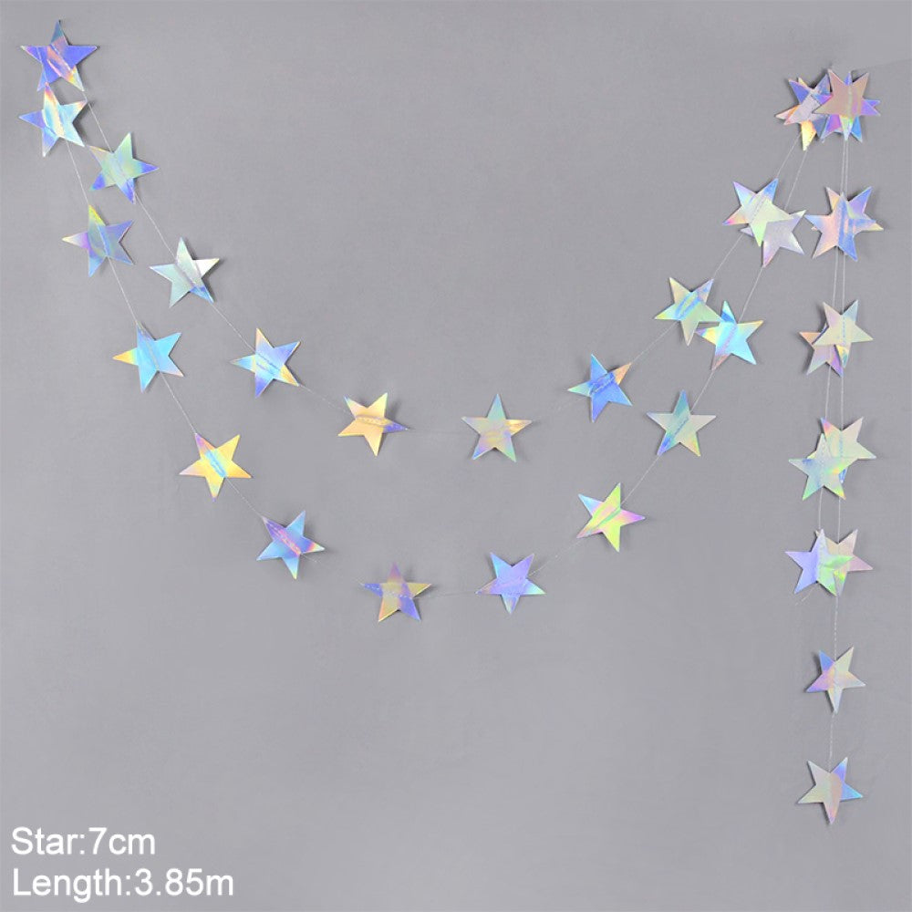 Guirnaldas De Papel Estrellas Espejo Oro Plata Rosa 4 Metros