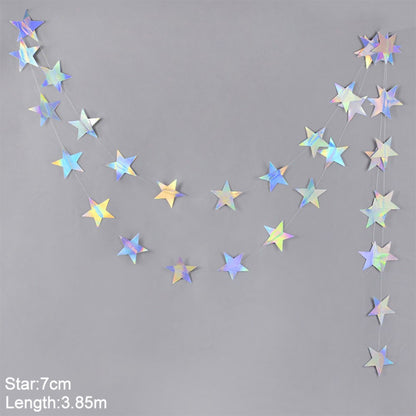 Guirnaldas De Papel Estrellas Espejo Oro Plata Rosa 4 Metros