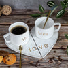 Set Enamorados tazas, platos, cucharas love corazon MR- MRS