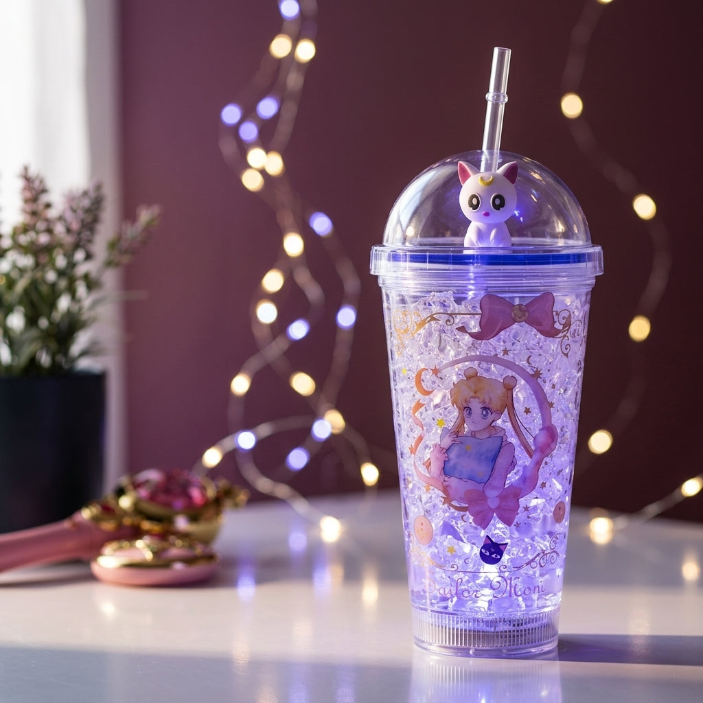 Vaso c/Luz Sailor moon Luna Artemis Kawaii  Glitter
