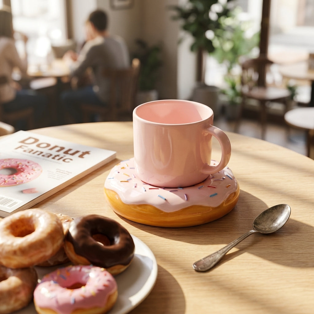 Taza Con Plato Donut Glaseada Chispas
